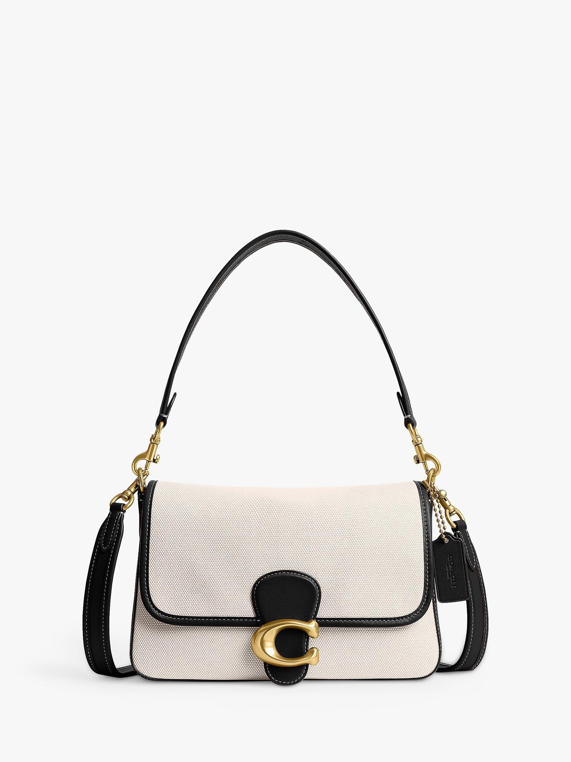 Product image 1 of 3, which shows Coach Tabby Canvas Shoulder Bag, Salt Stone/Black
