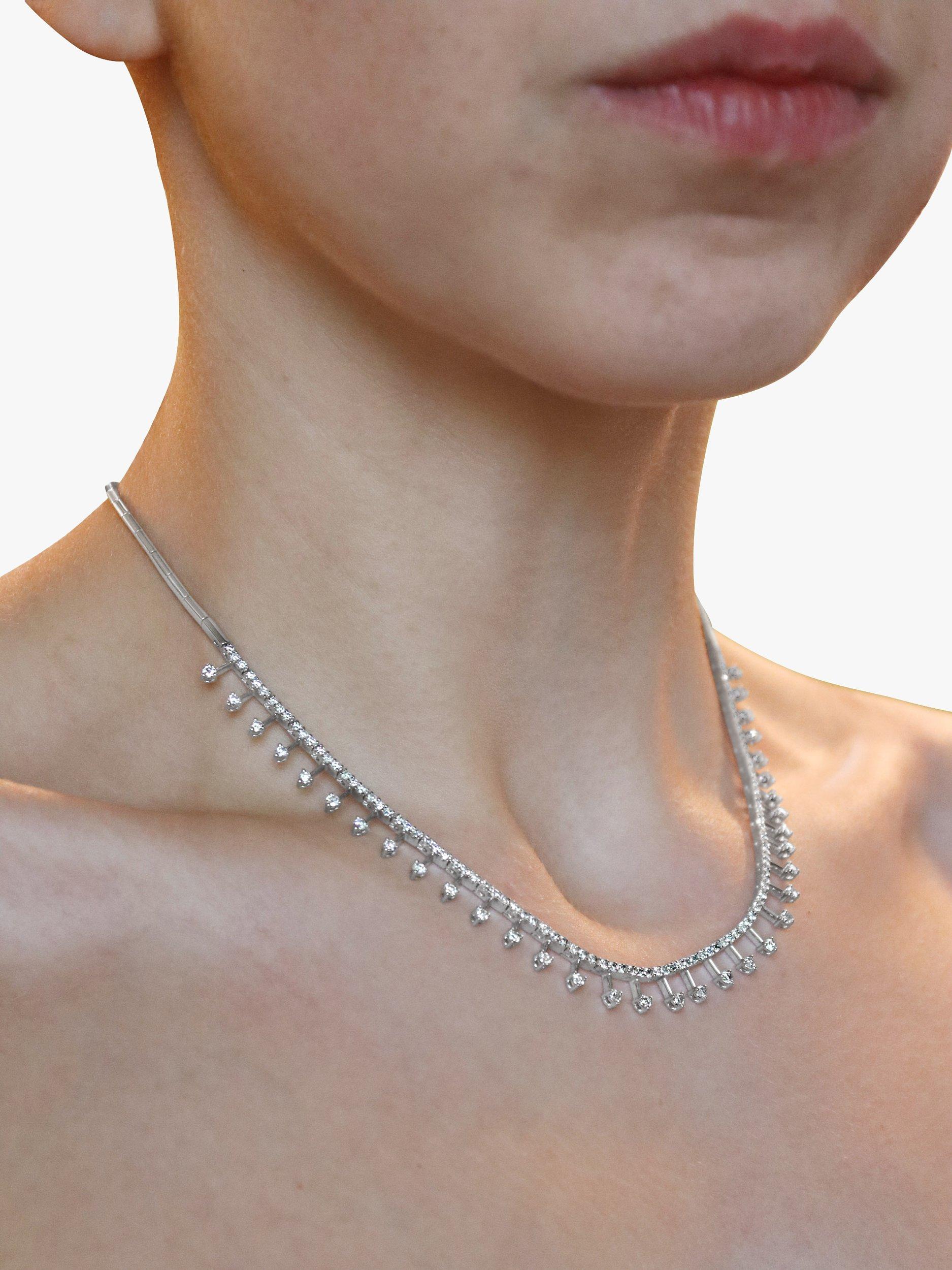 Product image 1 of 4, which shows Milton & Humble Jewellery Pre-Loved 18ct White Gold Diamond Fringe Collar Necklace