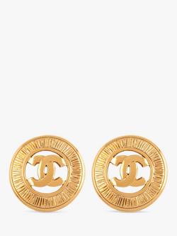 Susan Caplan Pre-Loved Chanel Byzantine Logo Clip-On Earrings, Gold