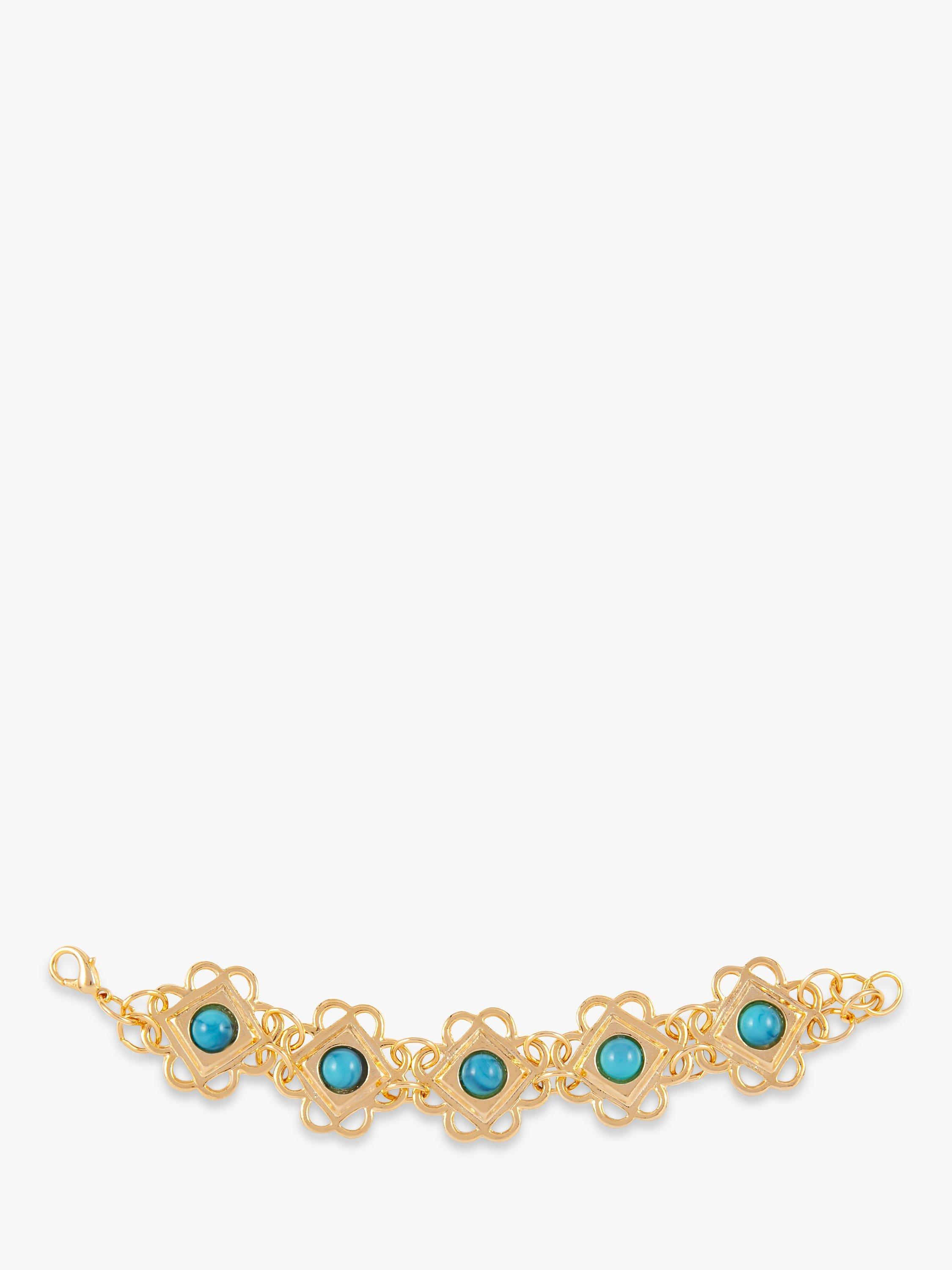 Susan Caplan Pre-Loved Rediscovered Collection Lucite Cabochon Bracelet, Gold/Turquoise