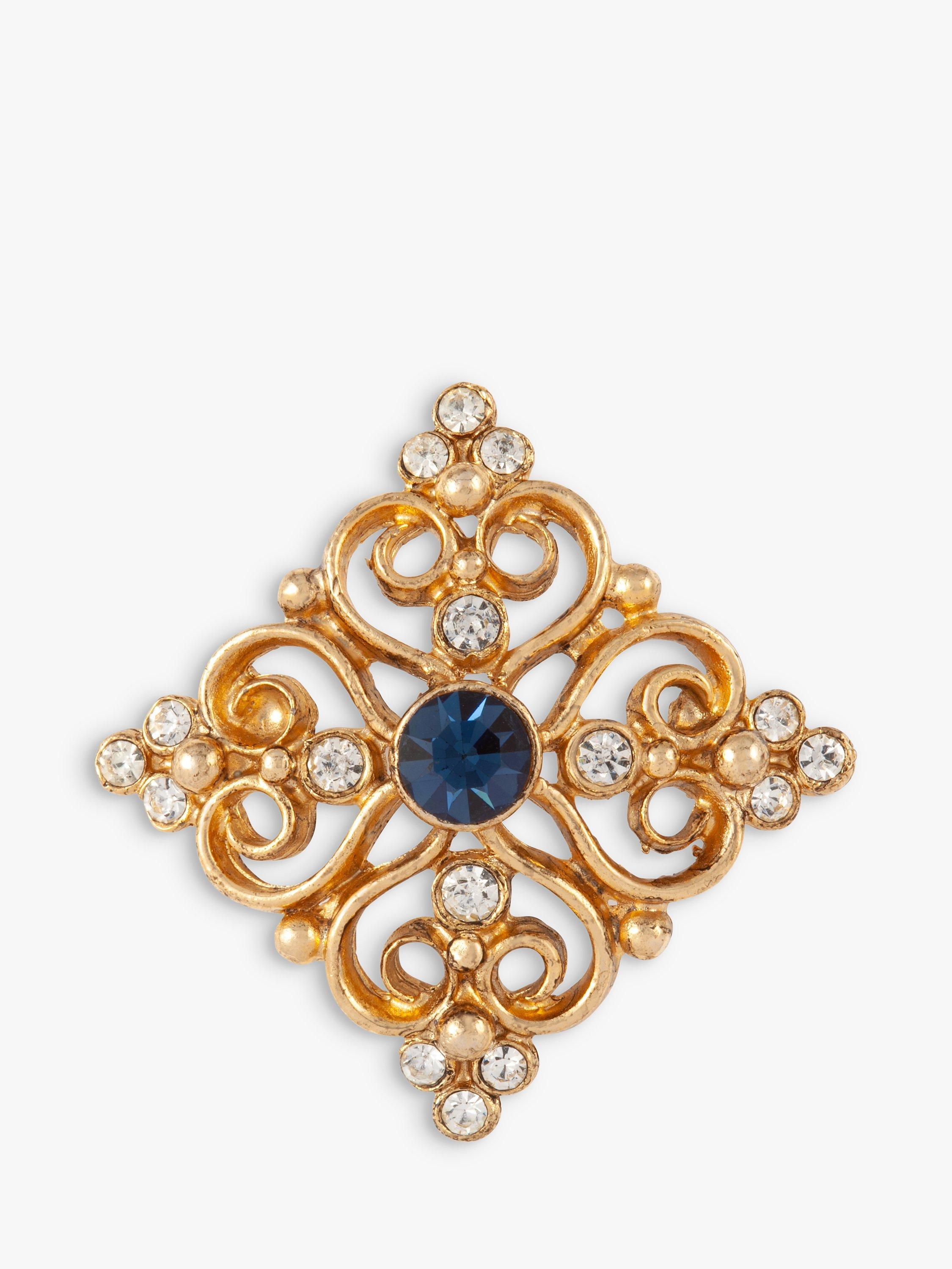 Susan Caplan Pre-Loved Rediscovered Collection Victorian Revival Swarovski Crystal Brooch, Gold