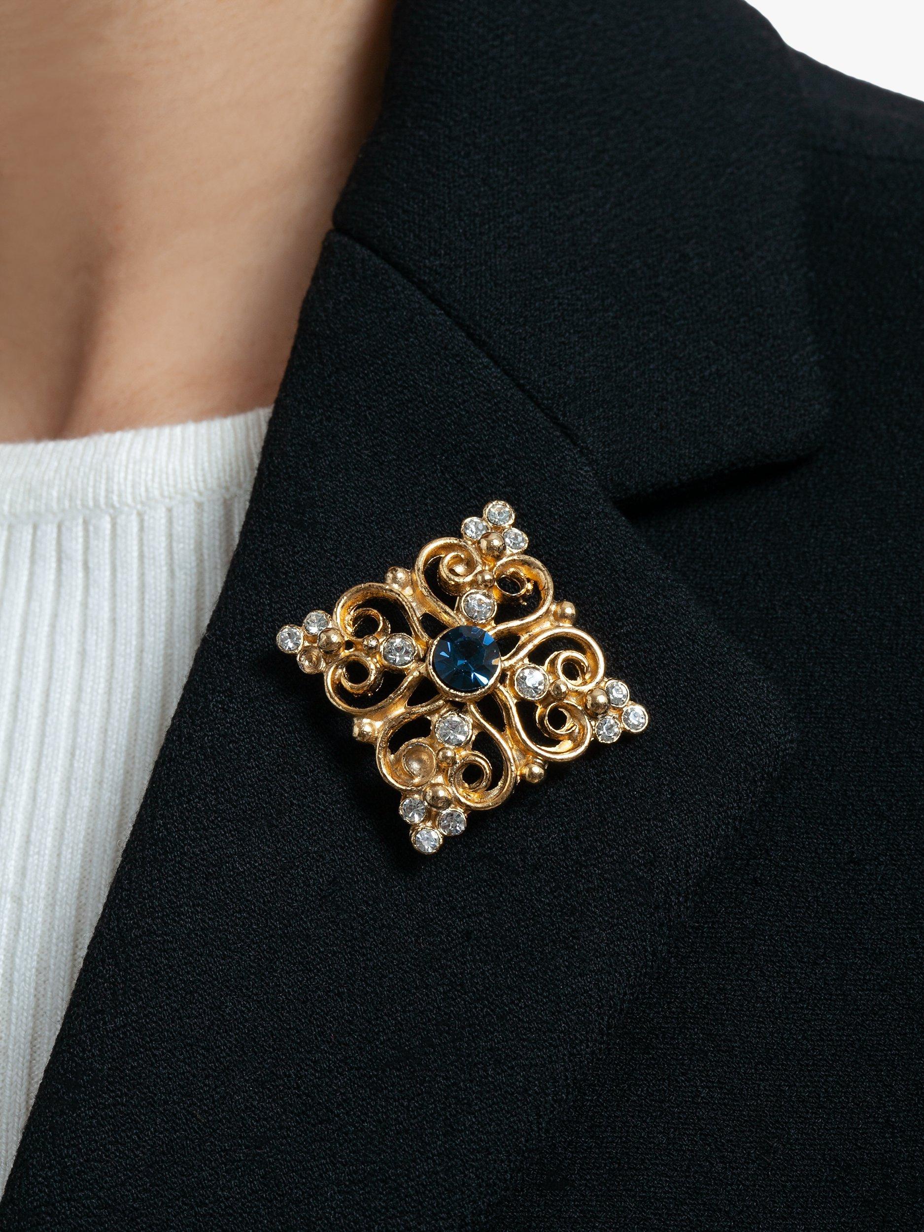 Susan Caplan Pre-Loved Rediscovered Collection Victorian Revival Swarovski Crystal Brooch, Gold
