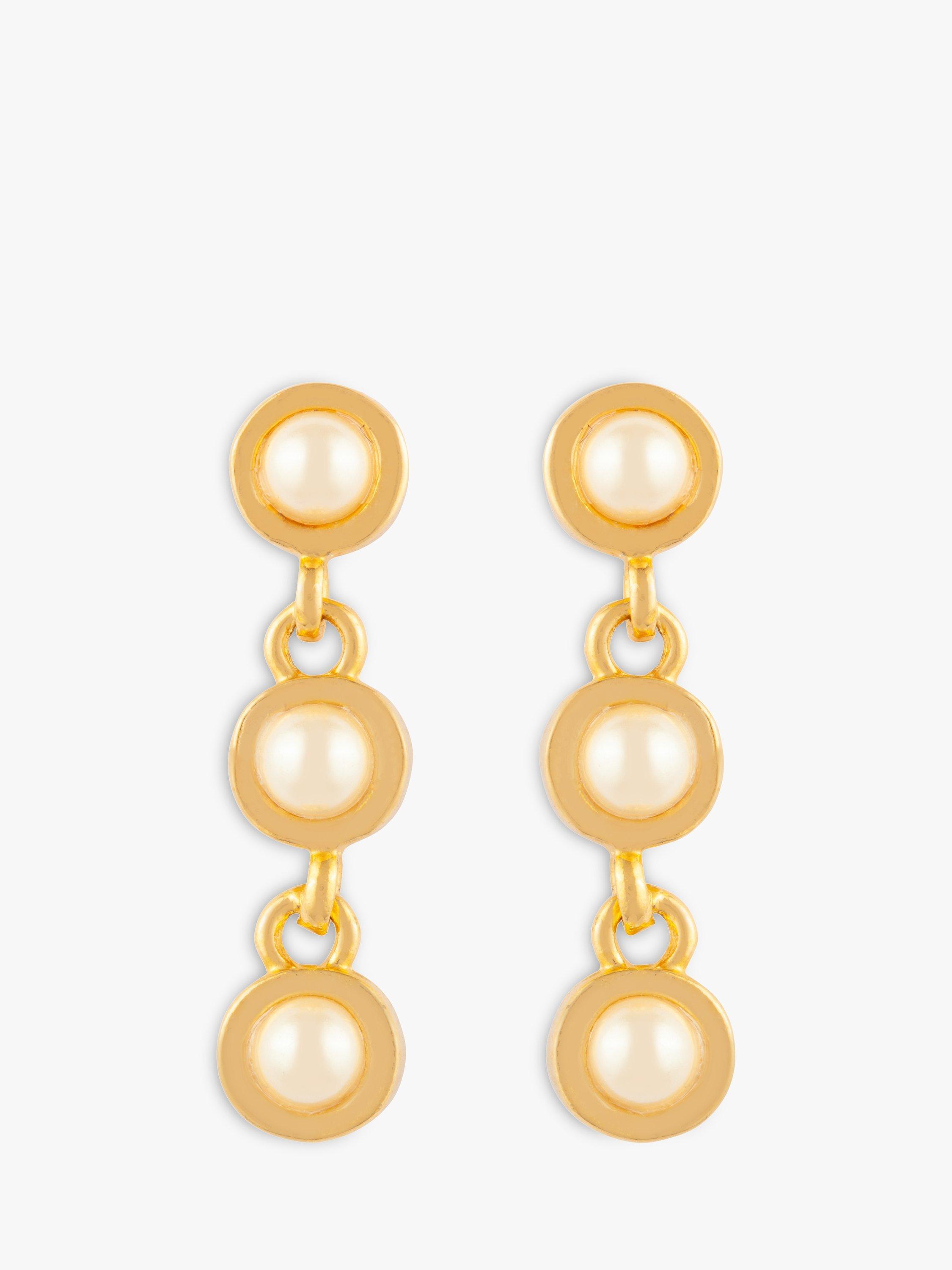 Product image 1 of 2, which shows Susan Caplan Pre-Loved Rediscovered Collection Faux Pearl Gold Plated Drop Earrings, Gold
