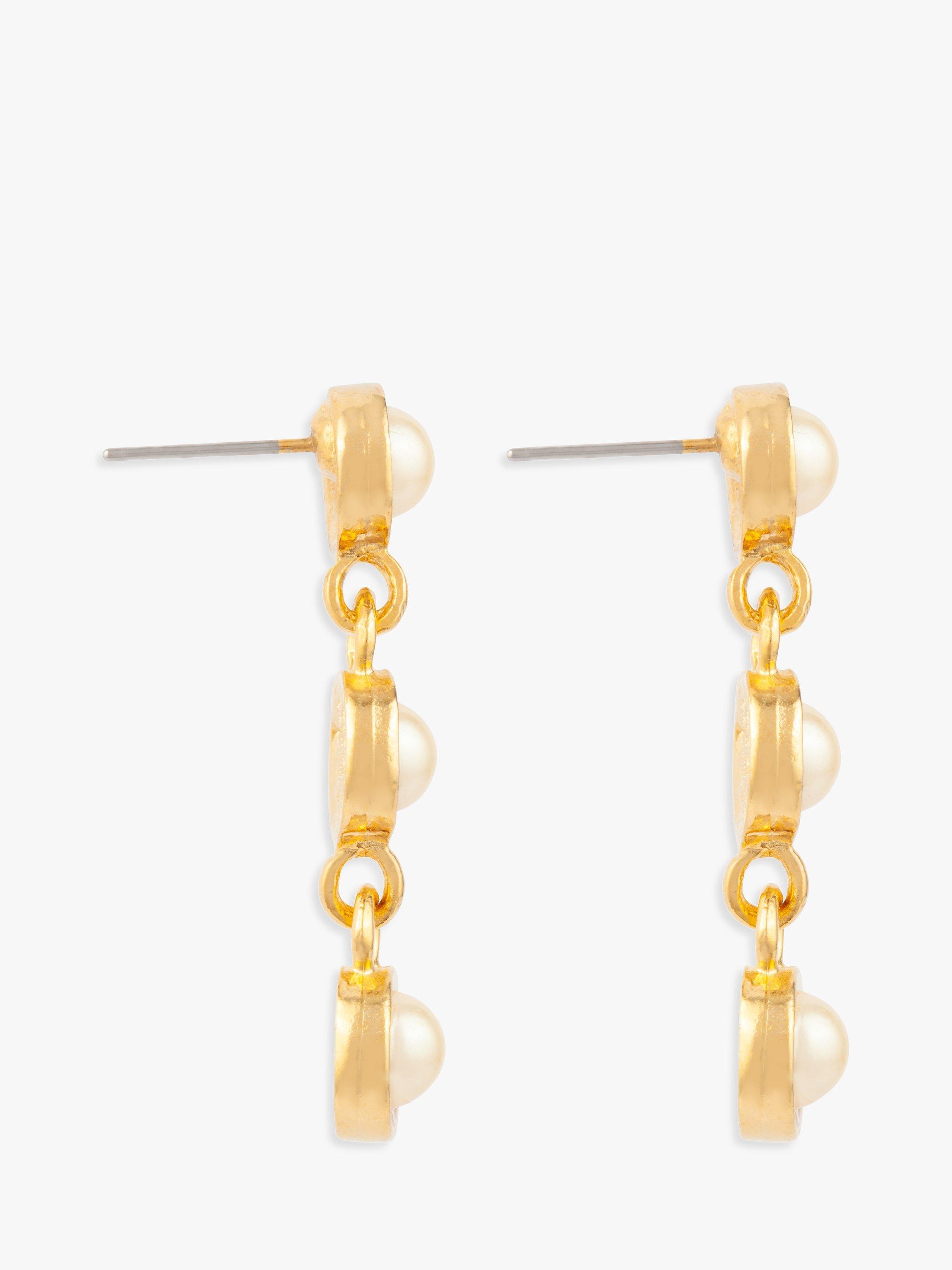 Product image 2 of 2, which shows Susan Caplan Pre-Loved Rediscovered Collection Faux Pearl Gold Plated Drop Earrings, Gold