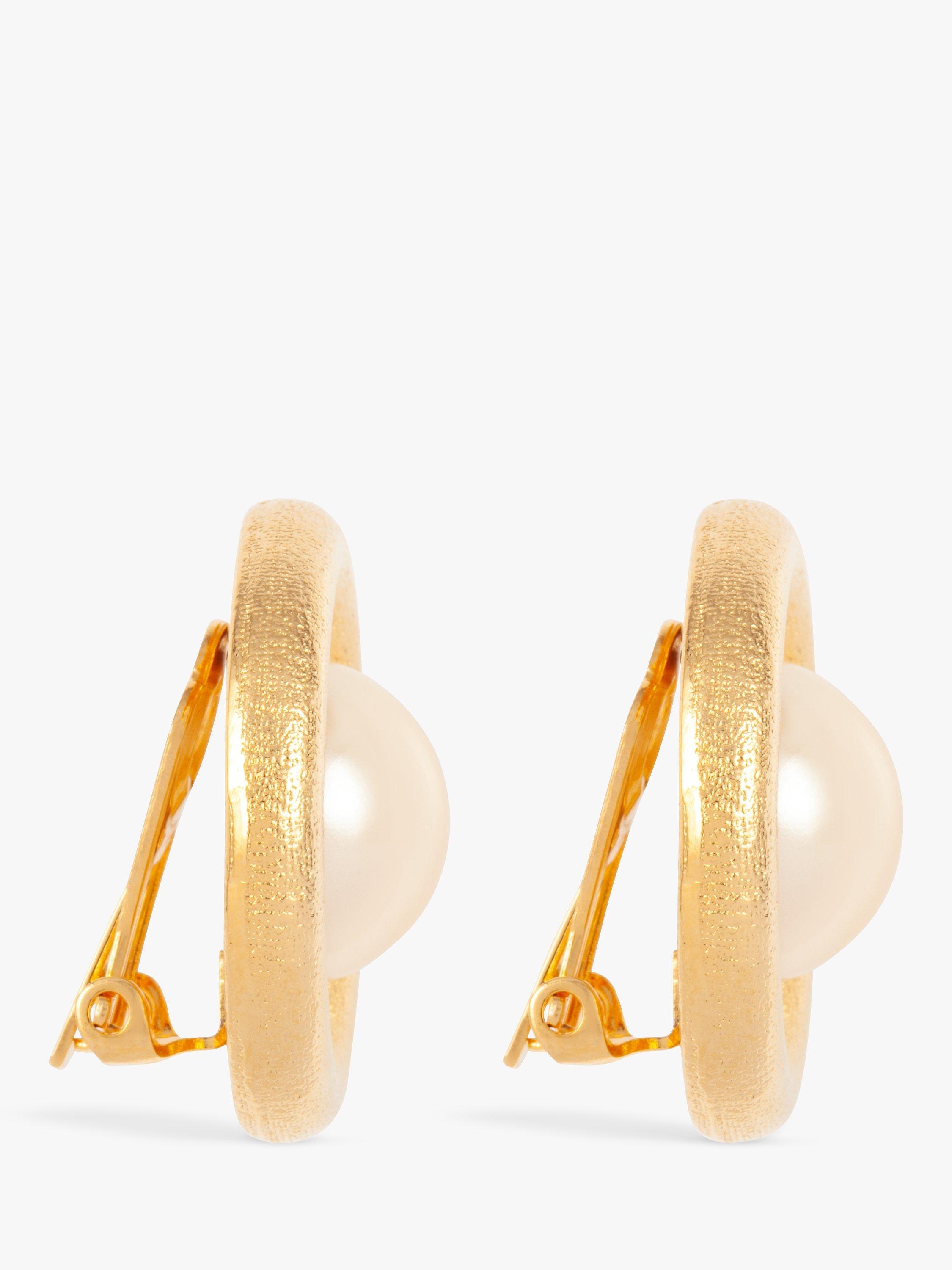 Product image 2 of 2, which shows Susan Caplan Pre-Loved Rediscovered Collection Brushed Faux Pearl Clip-On Earrings, Gold