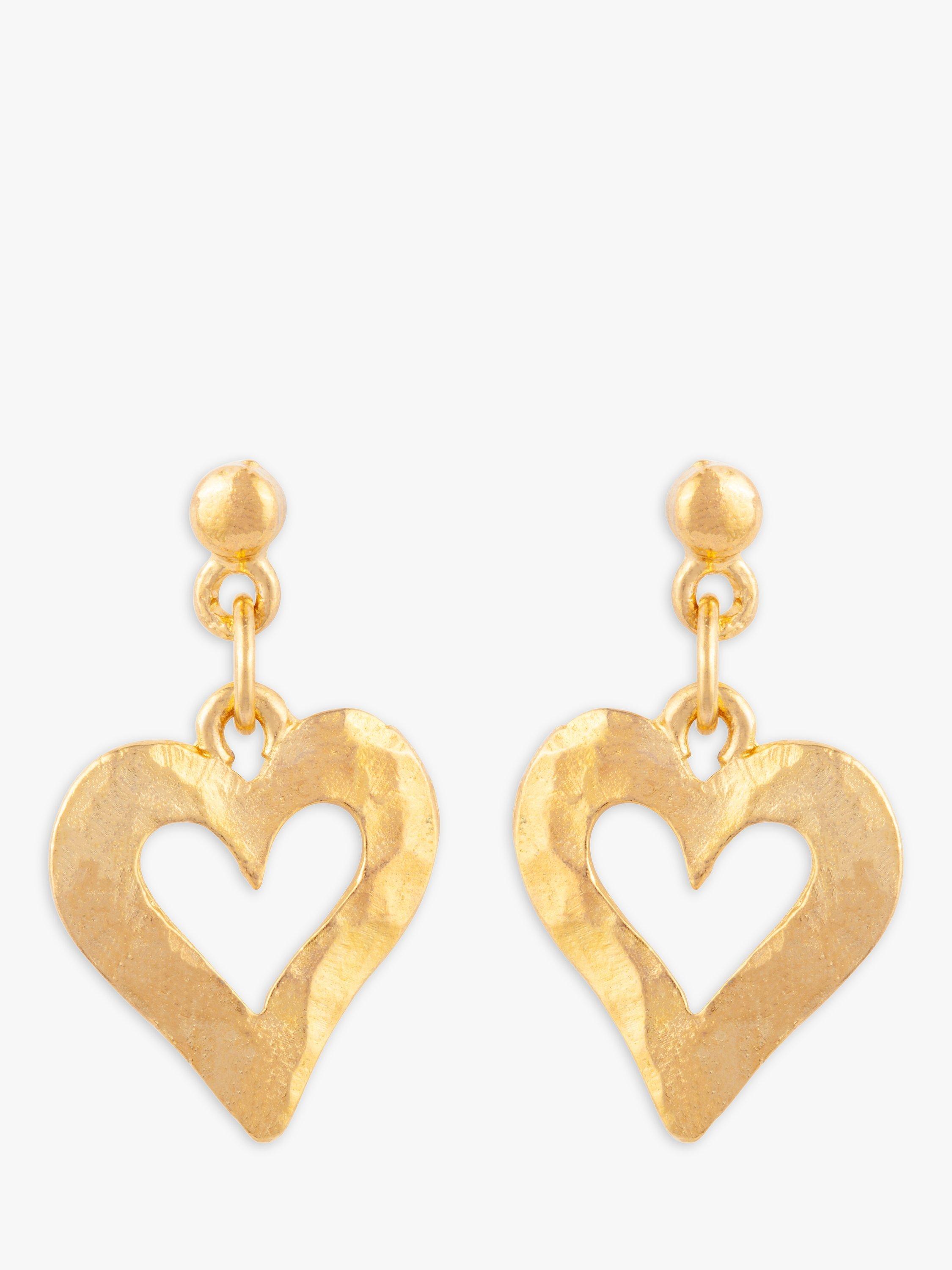 Product image 1 of 2, which shows Susan Caplan Pre-Loved Rediscovered Collection Hammered Heart Drop Earrings, Gold