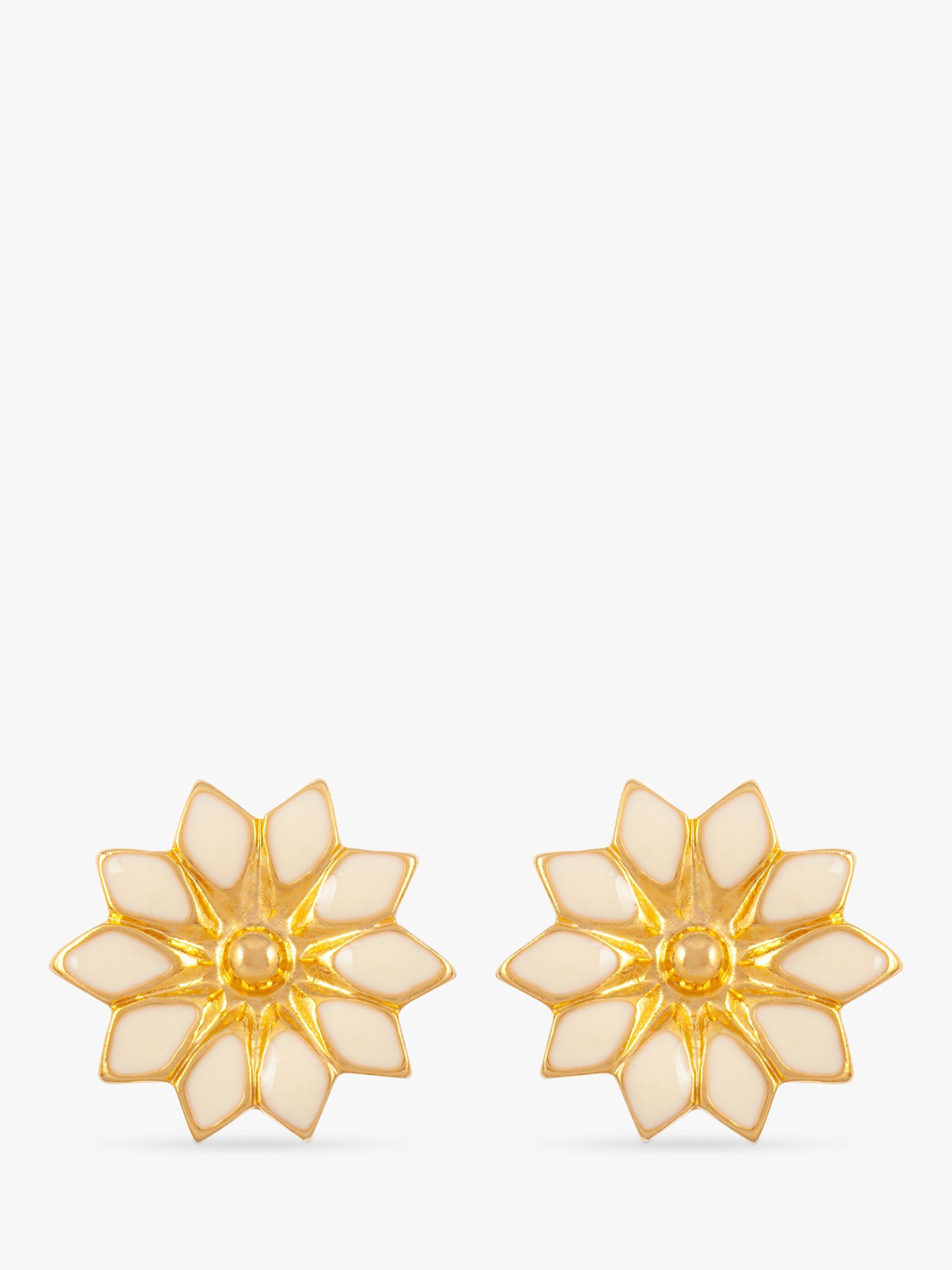 Product image 1 of 2, which shows Susan Caplan Pre-Loved Rediscovered Collection Enamel Flower Earrings, Gold