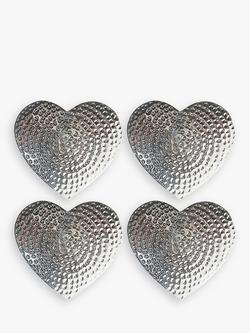 Selbrae House Hammered Stainless Steel Heart Coaster, Set of 4, Silver, Silver Silver