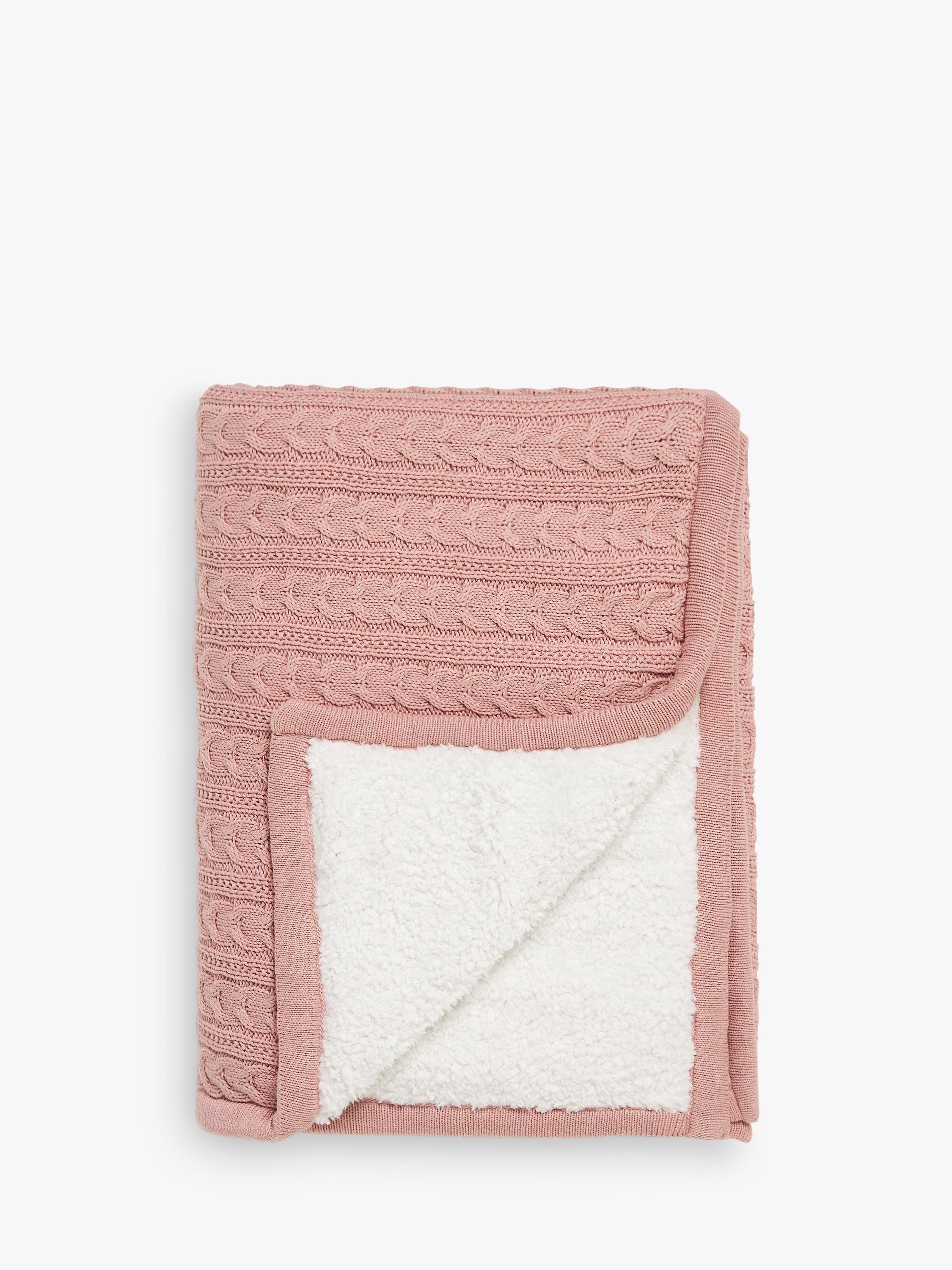 John Lewis Kids Cable Knit Sherpa Fleece Throw 150 x 100cm Plaster