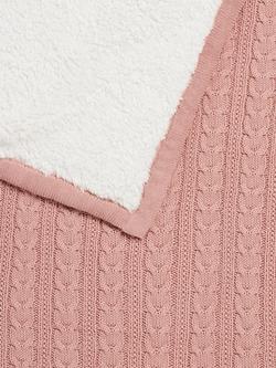 John Lewis Kids' Cable Knit Sherpa Fleece Throw, 150 x 100cm - view 2, Plaster Pink