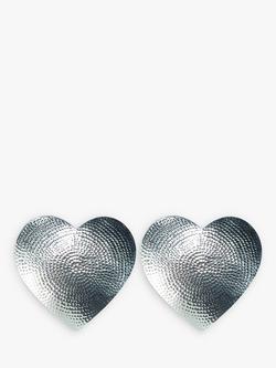 Selbrae House Hammered Stainless Steel Heart Placemat, Set of 2, Silver, Silver Silver
