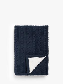 John Lewis Kids' Cable Knit Sherpa Fleece Throw, 150 x 100cm, Navy