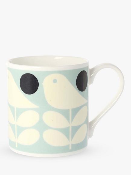 Orla Kiely Early Bird Bone China Mug, 300ml, Blue/Multi, Blue/Multi