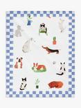 John Lewis Cats & Dogs Print Cotton Tea Towel, Blue/Multi