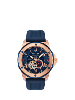 Bulova 98A227 Men's Marine Star Automatic Heartbeat Silicone Strap Watch, Blue, Blue