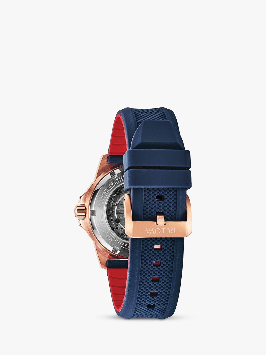 Product image 3 of 7, which shows Bulova 98A227 Men's Marine Star Automatic Heartbeat Silicone Strap Watch, Blue