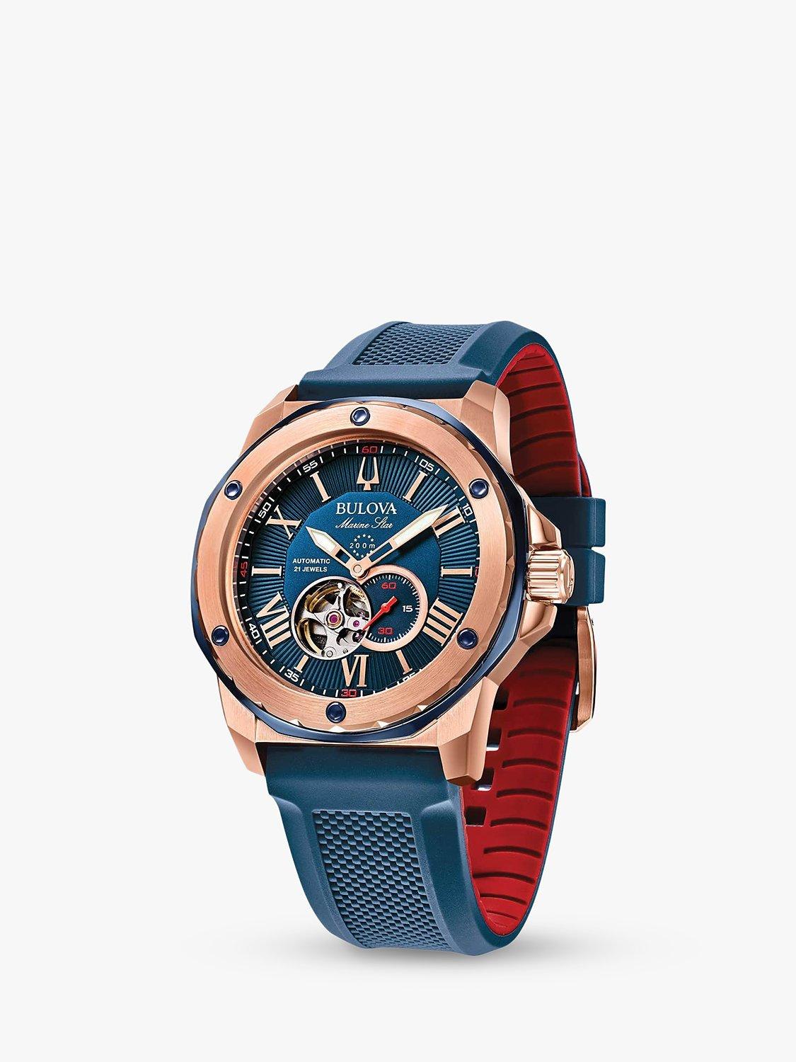 Product image 4 of 7, which shows Bulova 98A227 Men's Marine Star Automatic Heartbeat Silicone Strap Watch, Blue