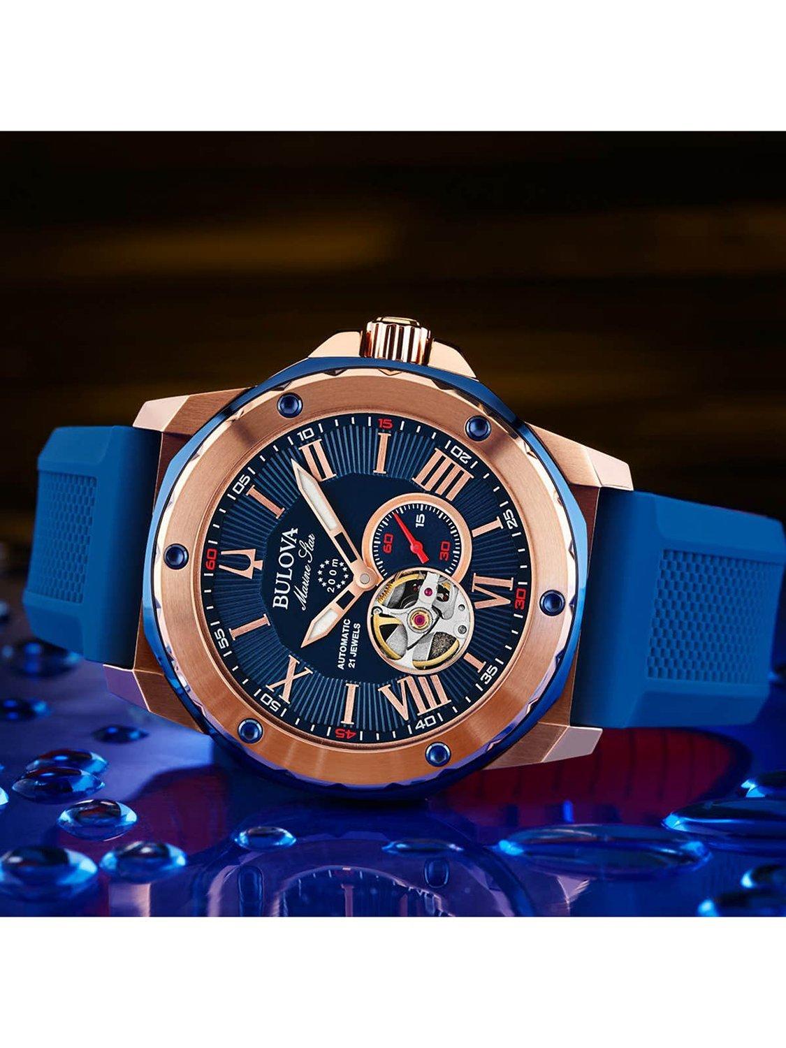 Product image 6 of 7, which shows Bulova 98A227 Men's Marine Star Automatic Heartbeat Silicone Strap Watch, Blue