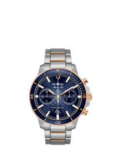 Bulova 98B301 Men's Marine Star Chronograph Bracelet Strap Watch, Silver/Blue, Silver/Blue