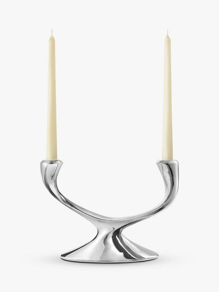 Robert Welch Windrush 2 Arm Stainless Steel Candelabra, Silver, Silver