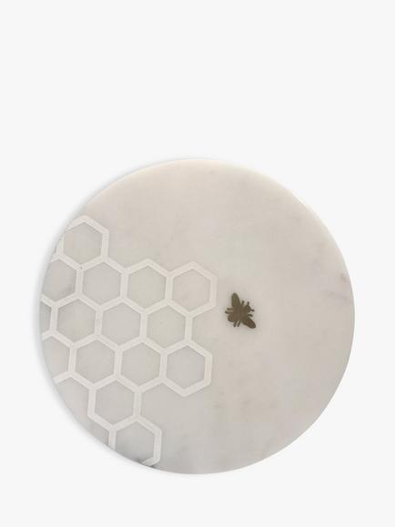 Culinary Concepts Bee Marble Cheese Board, White/Brass, Marble