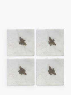 Culinary Concepts Bee Marble Coasters, Set of 4, White/Brass, Marble