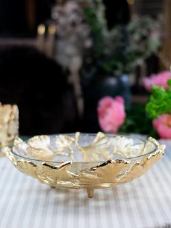 Culinary Concepts Ginkgo Leaf Decorative Bowl, 33cm, Gold/Clear - view 2, Gold/Glass