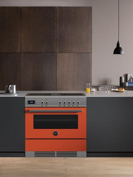 Bertazzoni Air-Tec Electric Range Cooker with Induction Hob - view 2, Gloss Orange