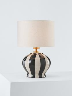 John Lewis Burano Striped Ceramic Table Lamp - view 2, Noir/Putty