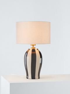 John Lewis Burano Striped Ceramic Table Lamp, Noir/PuttyBlack