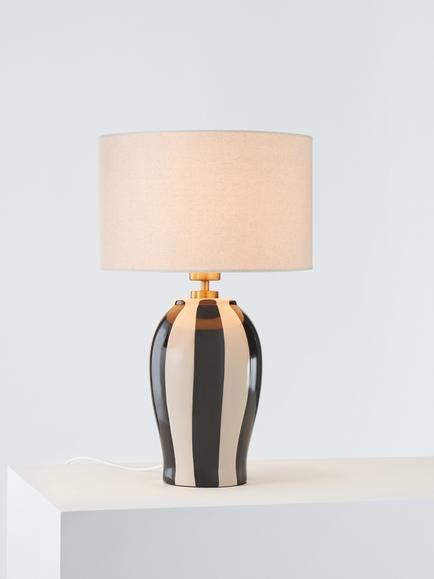 John Lewis Burano Striped Ceramic Table Lamp, Noir/Putty