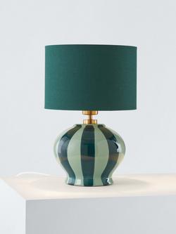 John Lewis Burano Striped Ceramic Table Lamp, Teal/Sophia Green