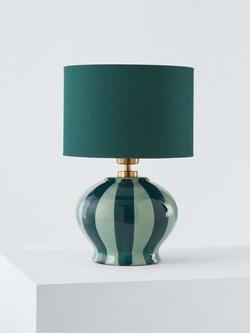 John Lewis Burano Striped Ceramic Table Lamp - view 2, Teal/Sophia Green