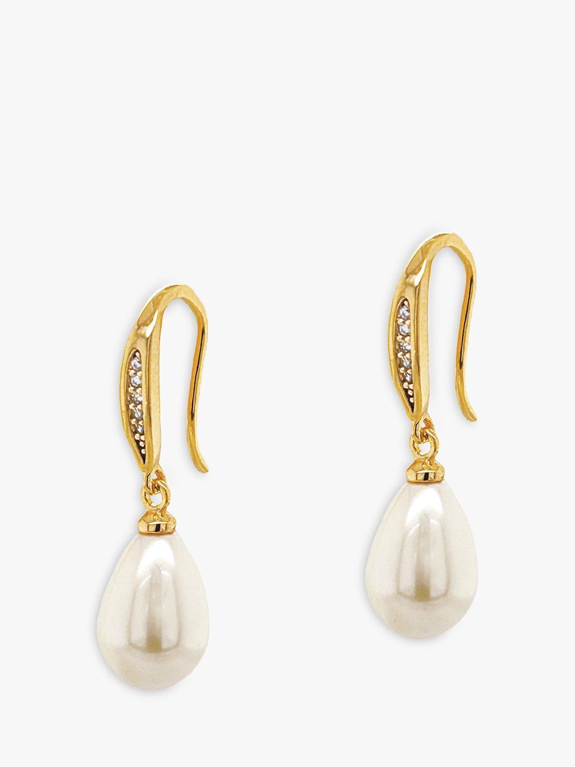 Product image 1 of 5, which shows Ivory & Co. Faux Pearl and Crystal Hook Drop Earrings, Gold
