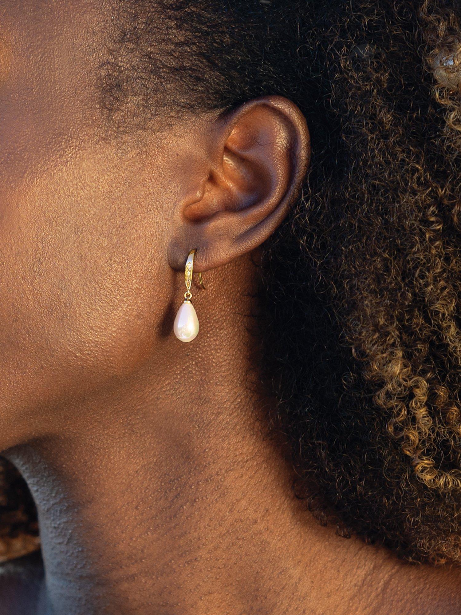 Product image 3 of 5, which shows Ivory & Co. Faux Pearl and Crystal Hook Drop Earrings, Gold