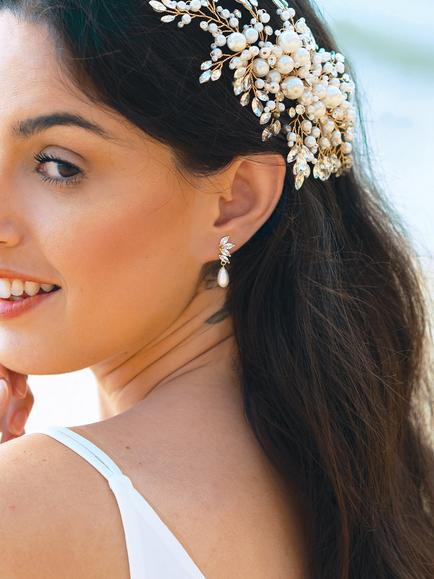 Ivory & Co. Crystal and Faux Pearl Drop Earrings, Gold - view 2, Gold
