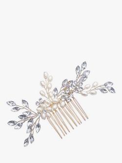 Ivory & Co. Crystal and Faux Pearl Hair Comb, Gold, Gold