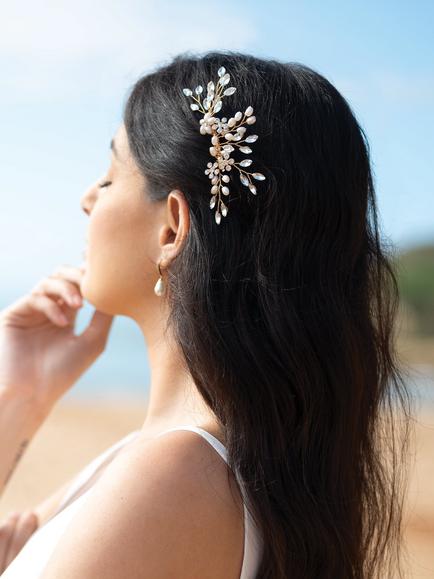 Ivory & Co. Crystal and Faux Pearl Hair Comb, Gold - view 2, Gold