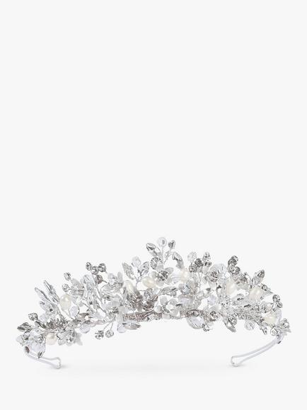 Ivory & Co. Samira Floral Crystal and Pearl Tiara, Silver, Silver