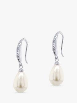 Ivory & Co. Crystal and Faux Pearl Drop Hook Earrings, Silver/White, Silver/White