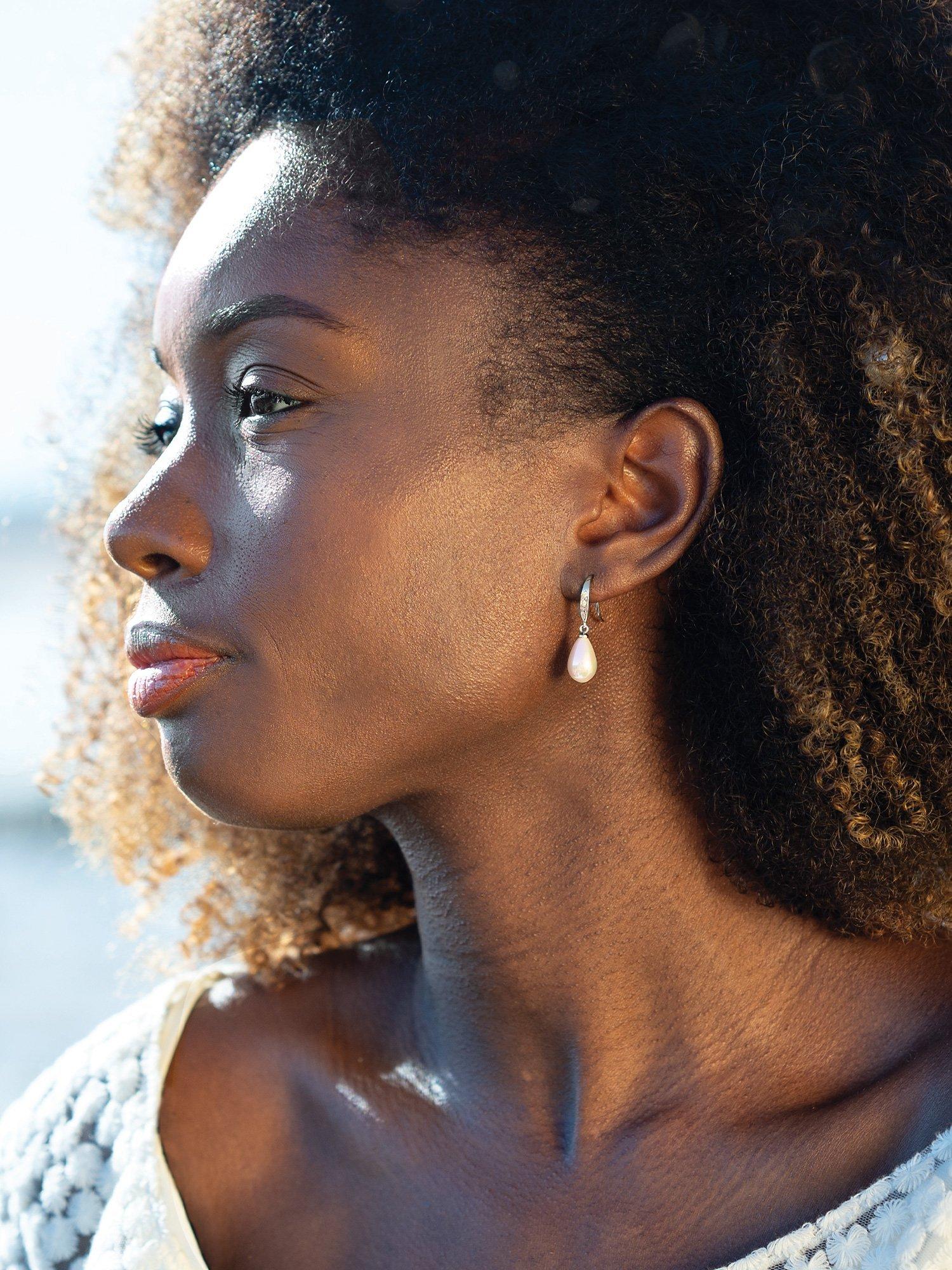 Product image 2 of 5, which shows Ivory & Co. Crystal and Faux Pearl Drop Hook Earrings, Silver/White