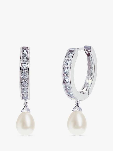 Ivory & Co. Canterbury Crystal and Faux Pearl Hoop Earrings, Silver/White, Silver/White