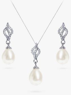 Ivory & Co. Lisbon Faux Pearl and Crystal Drop Earrings and Pendant Necklace Jewellery Set, Silver/White, Silver/White