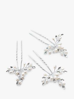 Ivory & Co. Crystal and Faux Pearl Hair Pin, Set of 3, Silver, Silver