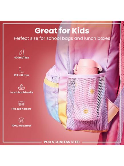 Ion8 Daisy Leak-Proof Stainless Steel Drinks Bottle, 400ml, Rose Quartz - view 2, Rose Quartz