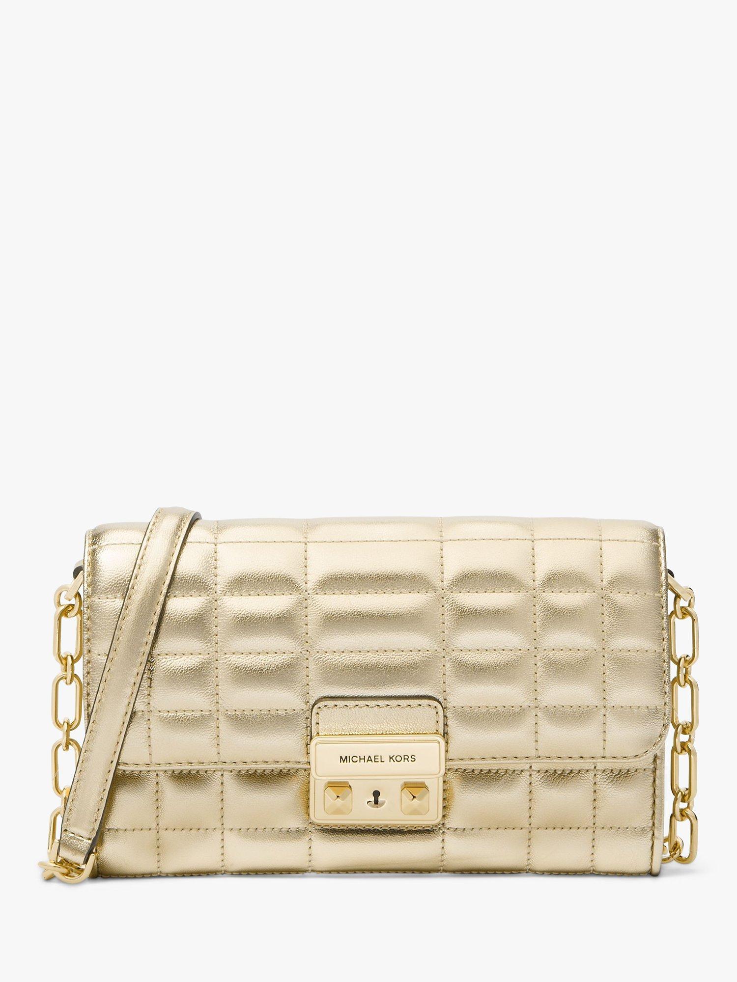 Michael Kors Tribeca Quilted Leather Wallet on a Chain, Pale Gold