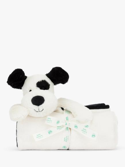 Jellycat Bashful Puppy Baby Blankie, Black/Cream - view 2, Black/Cream