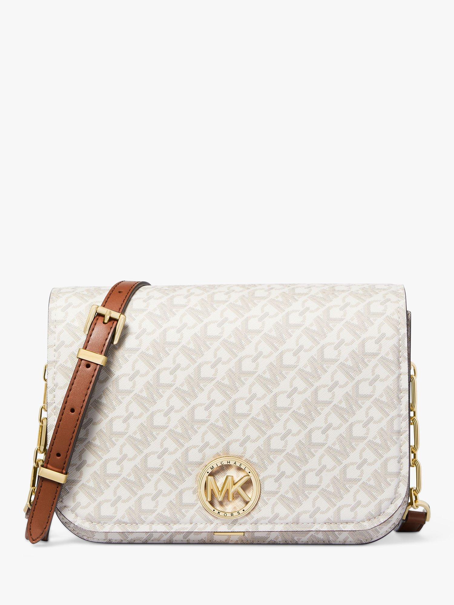 Michael Kors Delancey Monogram Cross Body Bag, Vanilla/Luggage