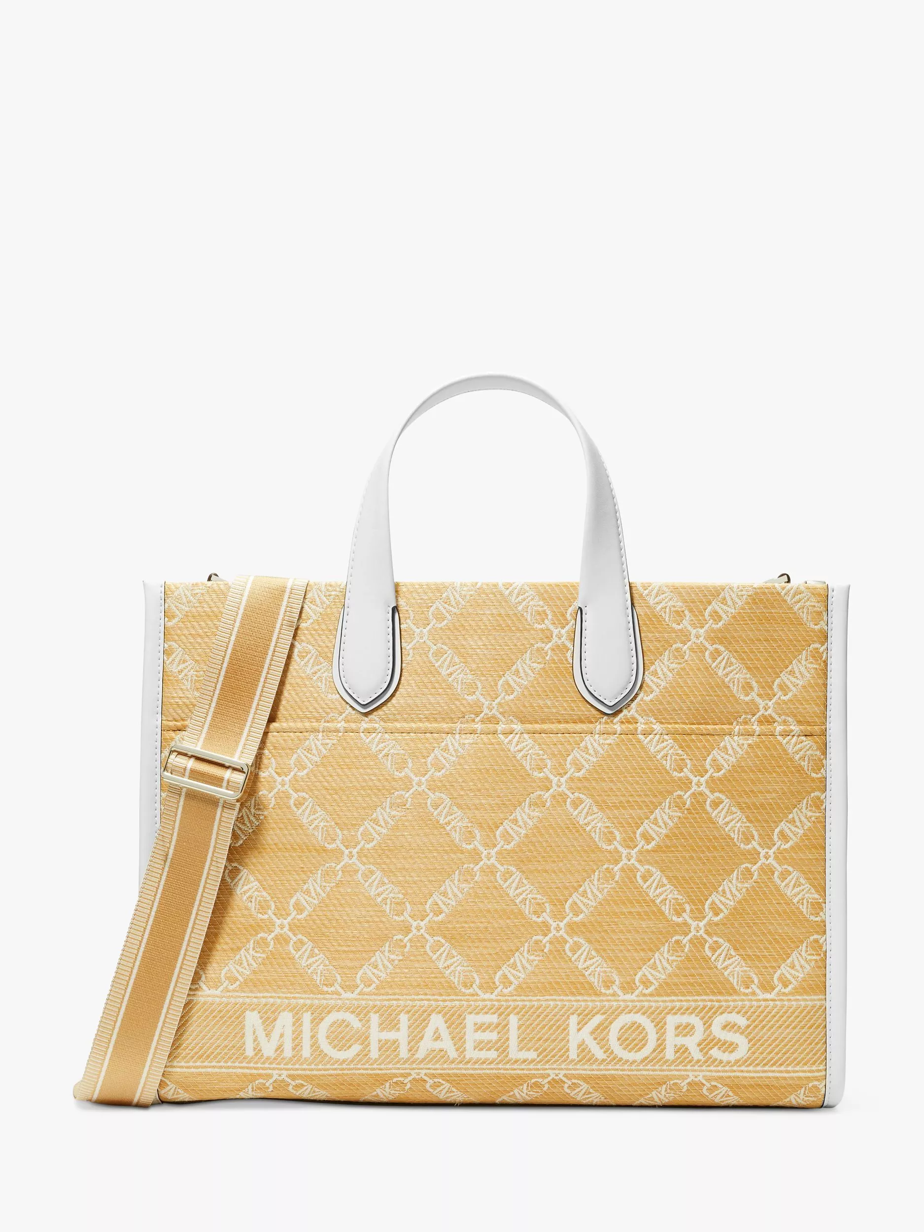 Michael Kors Gigi Large Empire Logo Jacquard Tote Bag Denim Multi