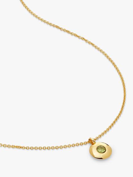 Monica Vinader Round Birthstone Pendant Necklace, Peridot/August